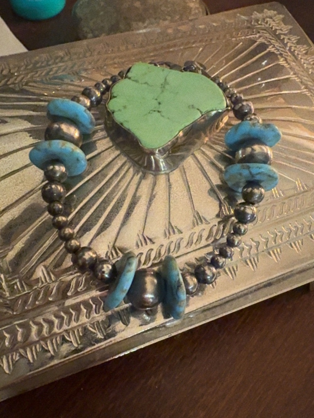 Genuine Turquoise Bead and sterling Silver Bracelet